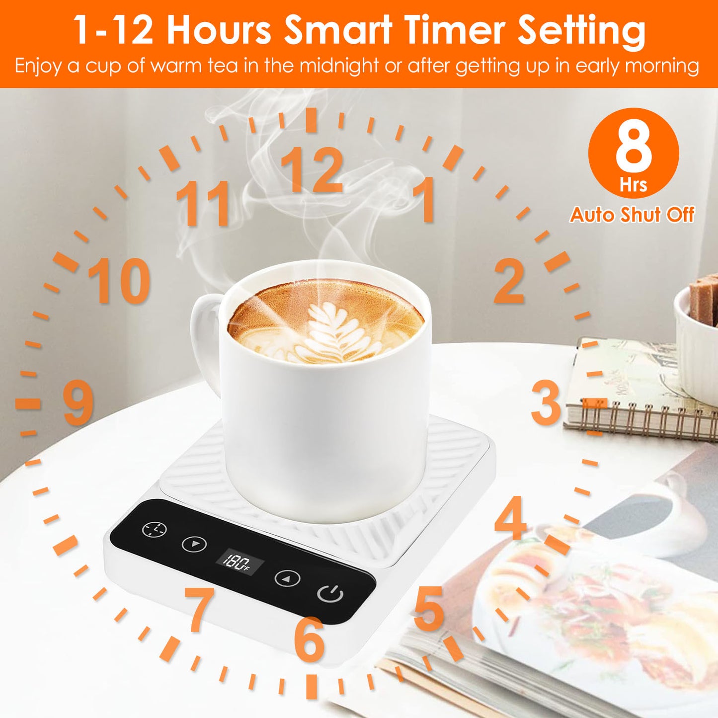 US Local 3 Colors 1Pc Desktop Electric Mug Warmer Auto Shut Off Timer Setting 6 Temperature Levels Cup Warmer For Milk Tea Cup Heating Plate