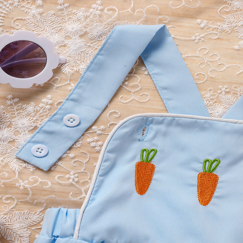 US Local Baby Comfortable Overalls Romper Carrot Embroidery With Adjustable Straps And Snap Closure For Spring Summer