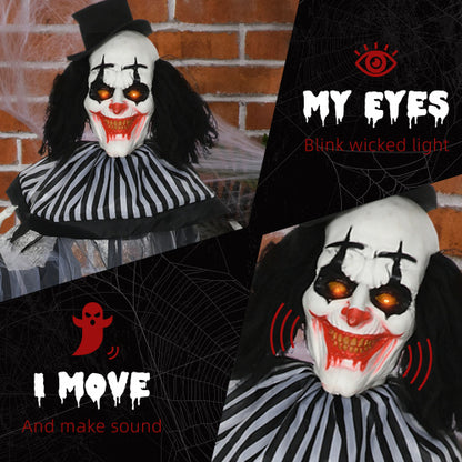 US Local HOMCOM 6 Life Size Outdoor Halloween Decoration, Classic Black And White Striped Clown Animatronic, Sound And Motion Activated Animated Prop With Light Up Eyes  Sounds