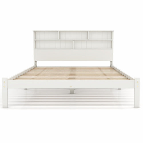 UK Local Bed With Shelves, White Wooden Storage Bed, Underbed Drawer - 4ft6 Double 135 X 190 Cm