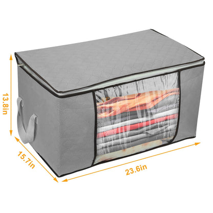 US Local 2Pcs Clothes Storage Bag 90L Per Bag With Thick Fabric Clear Window Dual-Zipper For Clothes Comforters Blankets Bedding