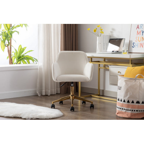 UK Local New Velvet Fabric Material Adjustable Height Swivel Home Office Chair For Indoor Office With Gold Legs,Coffee Ivory White