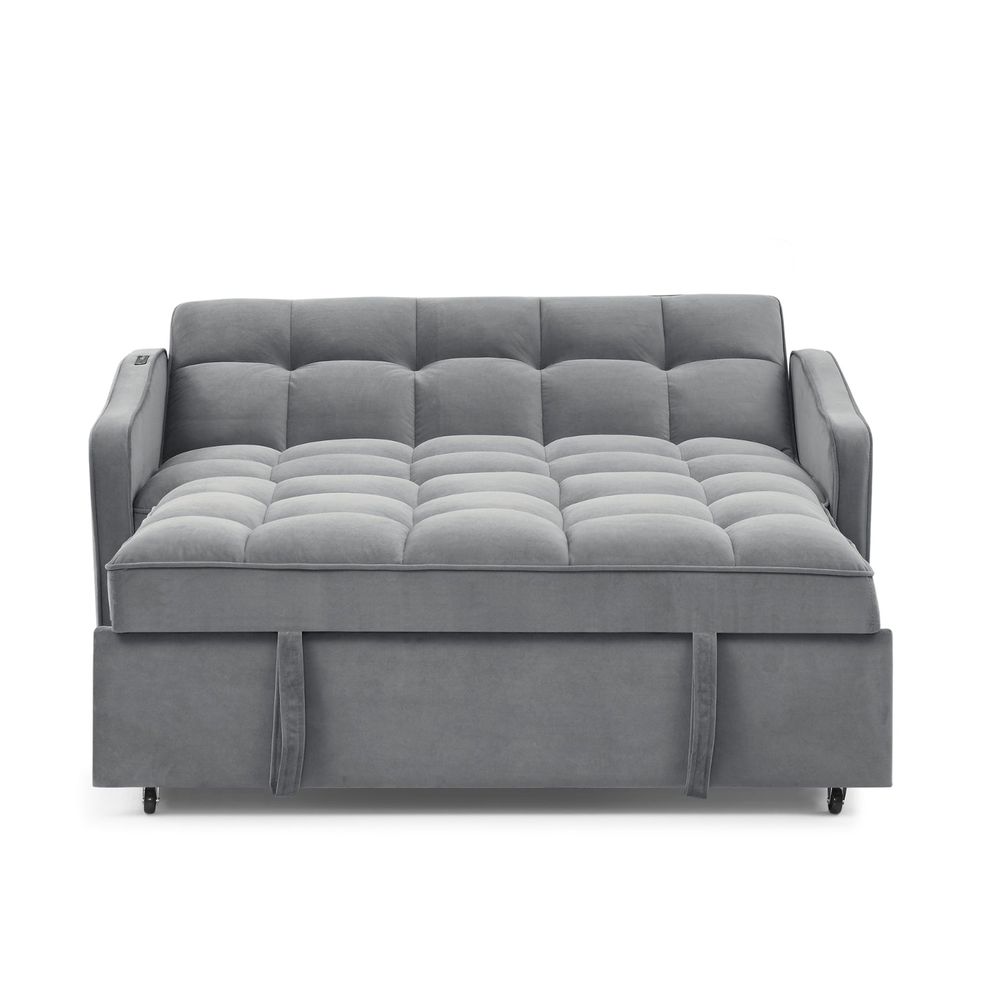 US Local Loveseat Sofa Bed Pull-out, Adjustable Back, Arm Pockets, TypeC & USB Charging