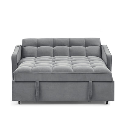 US Local Loveseat Sofa Bed Pull-out, Adjustable Back, Arm Pockets, TypeC & USB Charging
