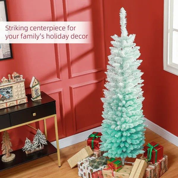 CA Local 5 ft Pencil Christmas Trees, Skinny Artificial Christmas Tree For Xmas Holiday Decor, Gradient Blue