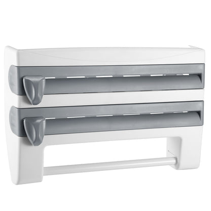 US Local 1 Pc Kitchen Roll Dispenser Paper Roll Holder Plastic Wrap Film Foil Paper Organizer With Cutter Wall Mounted For Kitchen Bathroom