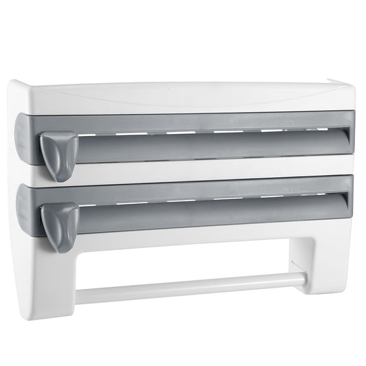 US Local 1 Pc Kitchen Roll Dispenser Paper Roll Holder Plastic Wrap Film Foil Paper Organizer With Cutter Wall Mounted For Kitchen Bathroom