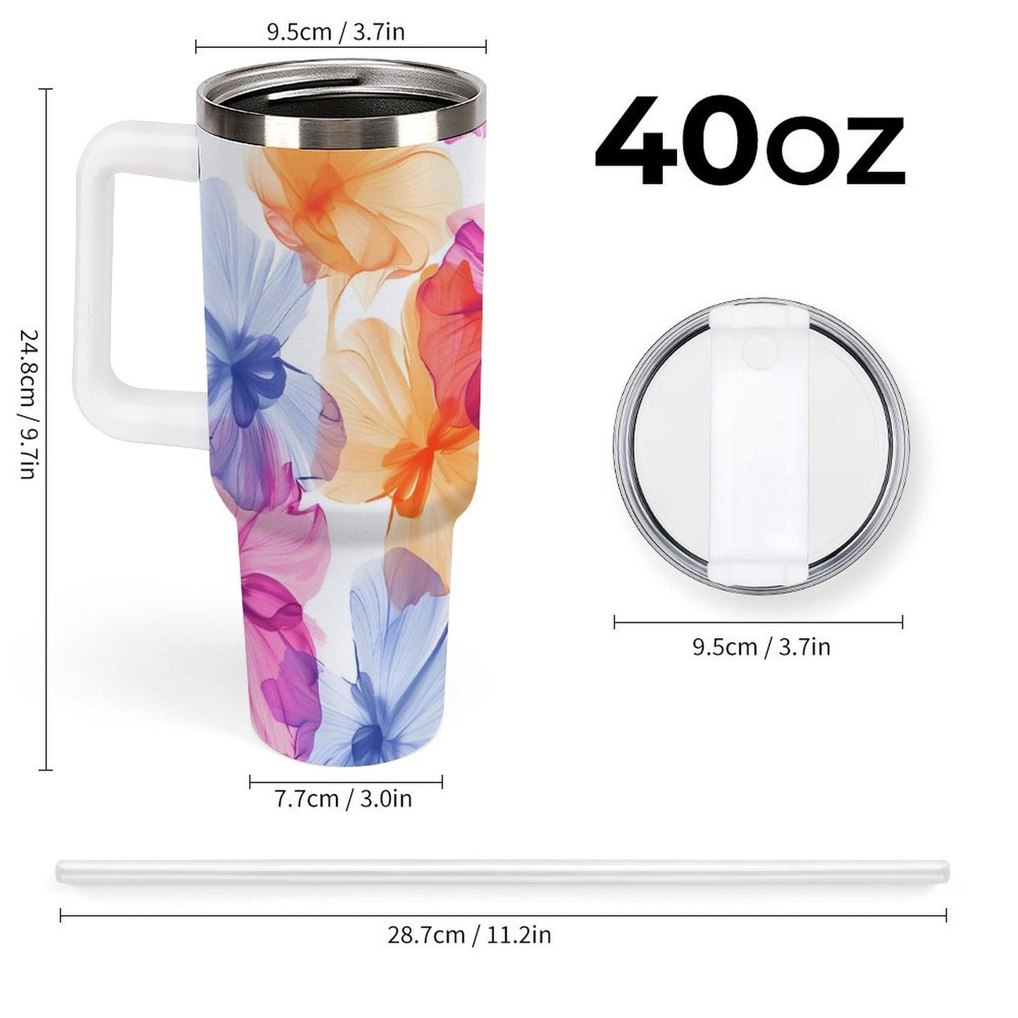 PHDT00475 POD US Local Tumbler 40 oz Large Capacity Car Cup Watercolors, Flowers, Butterflies