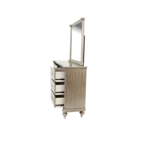 US Local Luxury Antique Silver Champagne Finish Dresser W Mirror Storage Space Drawers Bedroom Furniture