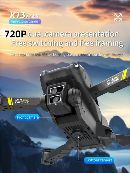 US Local TheK13 Smart Camera Drone With 2 Batteries Features Real-time Image Transmission From A Single Camera. It Has One-click Touch And Landing Functions. This Is A Foldable Remote-controlled Drone Toy, Ma