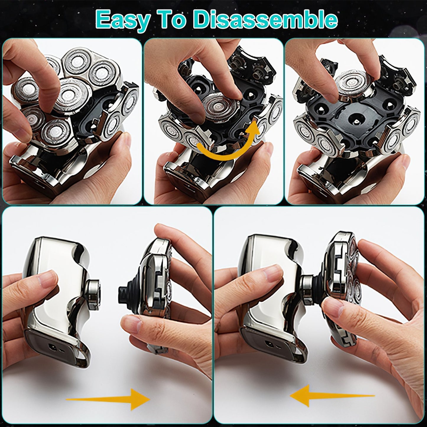 US Local 1Pc 6 In 1 9D Electric Head Shaver For Men Cordless Rechargeable Wet Dry Razor With LED Display Travel Lock Stall Protection Cleaning Reminder