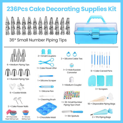 US Local 236Pcs Cake Decorating Kit Baking Tools Accessories Cake Decorating Supplies With Piping Tips Couplers And Bags Cookie Cutters Baking Cups Scrapers Flower Lifter With Storage Box