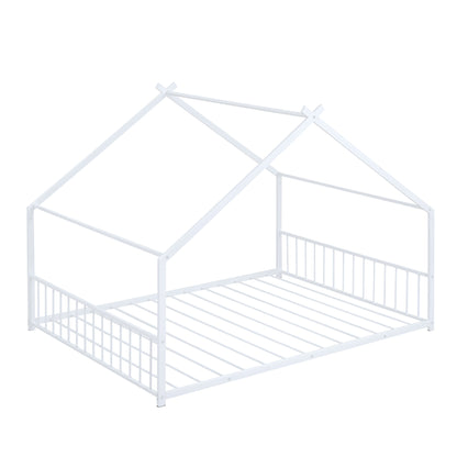 US Local Full Size Metal House Bed, White