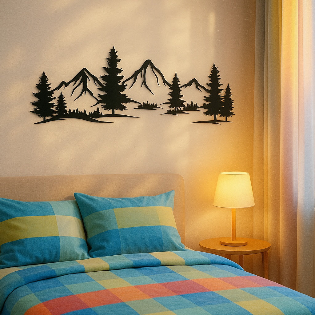 US Local Rustic Metallic Wall Art,Evergreen Forest Mountain Design,Great For Child's Room