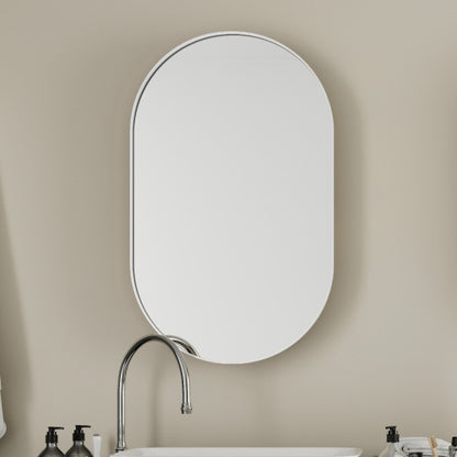 US Local 20x34 Inch Oval Recessed Metal Frame Bathroom Wall Cabinet With Mirror And Adjustable Shelves