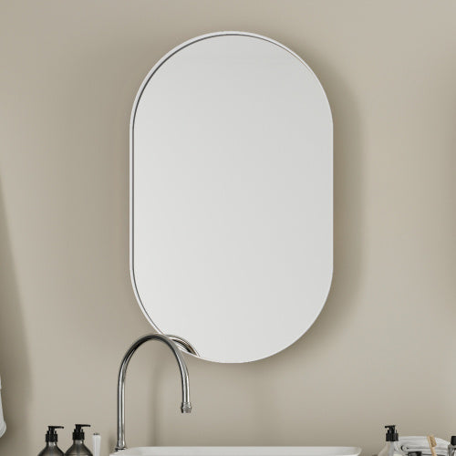 US Local 20x34 Inch Oval Recessed Metal Frame Bathroom Wall Cabinet With Mirror And Adjustable Shelves