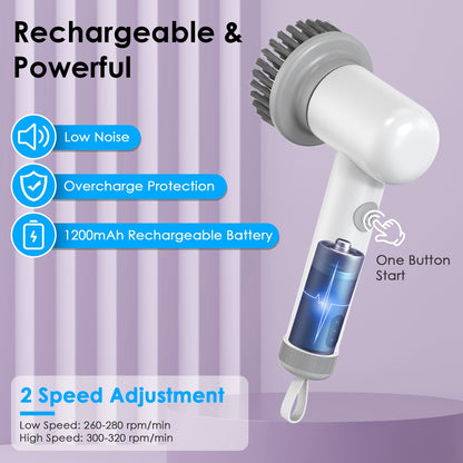 US Local 1Set Electric Handheld Spin Scrubber Cordless Cleaning Brush With 2 Rotating Speeds 3 Cleaning Brushes Rechargeable Shower Scrubber For Kitchen Dish Bathtub Sink Tile
