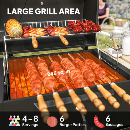US Local Charcoal BBQ Grill With 245 Sq. In. Cooking Area, Adjustable Charcoal Pan, 3 Shelves, Thermometer, Black