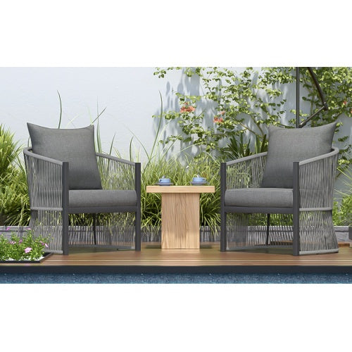 US Local Set Of 2 Modern Gray Curved Aluminum Lounge Chair With Stylish Rope-Weave Design And Cushioned Comfort, Perfect For Outdoor Living