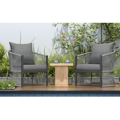 US Local Set Of 2 Modern Gray Curved Aluminum Lounge Chair With Stylish Rope-Weave Design And Cushioned Comfort, Perfect For Outdoor Living