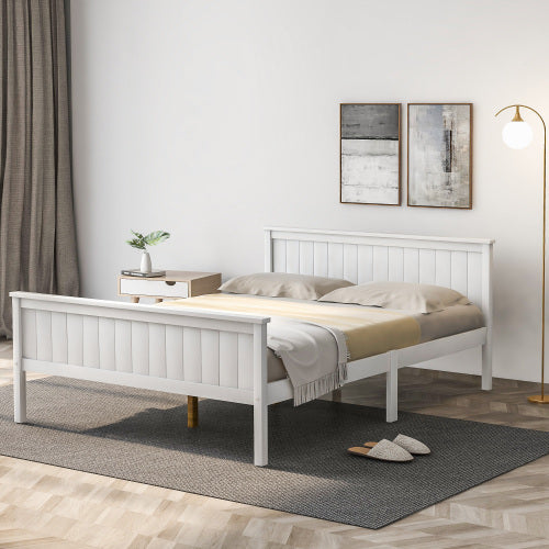 UK Local Wooden Bed Frame With Headboard And Footboard, Pine Wood Bed For Kids Bedroom, Ivory