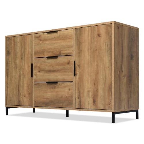 UK Local Sideboard Cabinet For Living Room, Chest Of Drawers With With 2 Doors And 3 Drawers, Adjustable Shelf, Dark Oak, 40D X 120W X 76H Centimetres