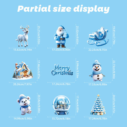 US Local 9 Sheets Christmas Snowflakes Window Decals Winter Blue Cute Painting Snowflakes Stickers