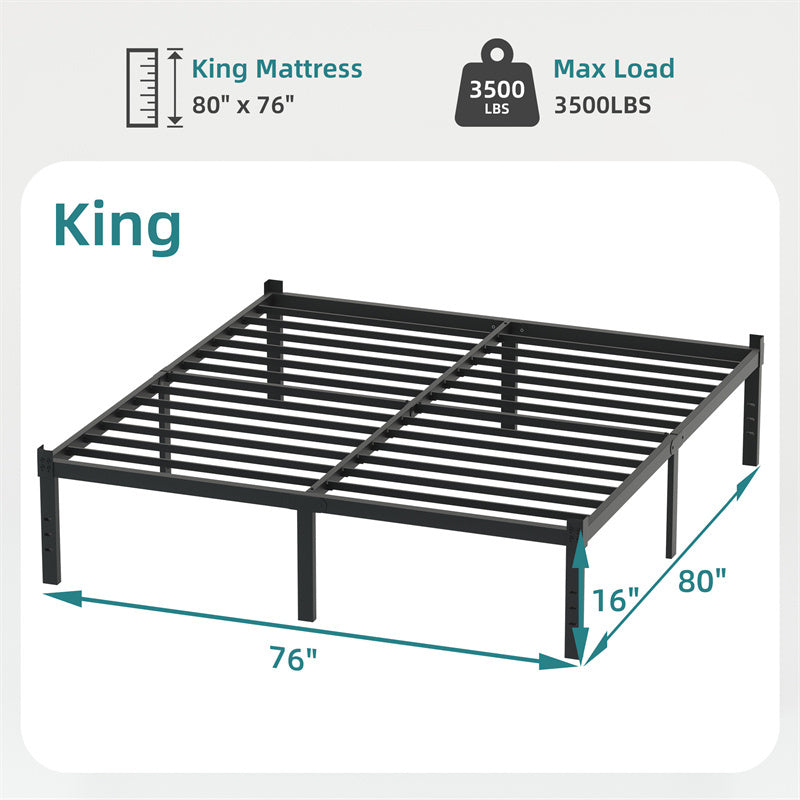 US Local Classic Iron Bed Frame Mattress Under Bed Storage No Box Spring Needed Singe Full Queen King Size Black