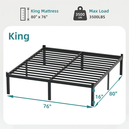 US Local Classic Iron Bed Frame Mattress Under Bed Storage No Box Spring Needed Singe Full Queen King Size Black