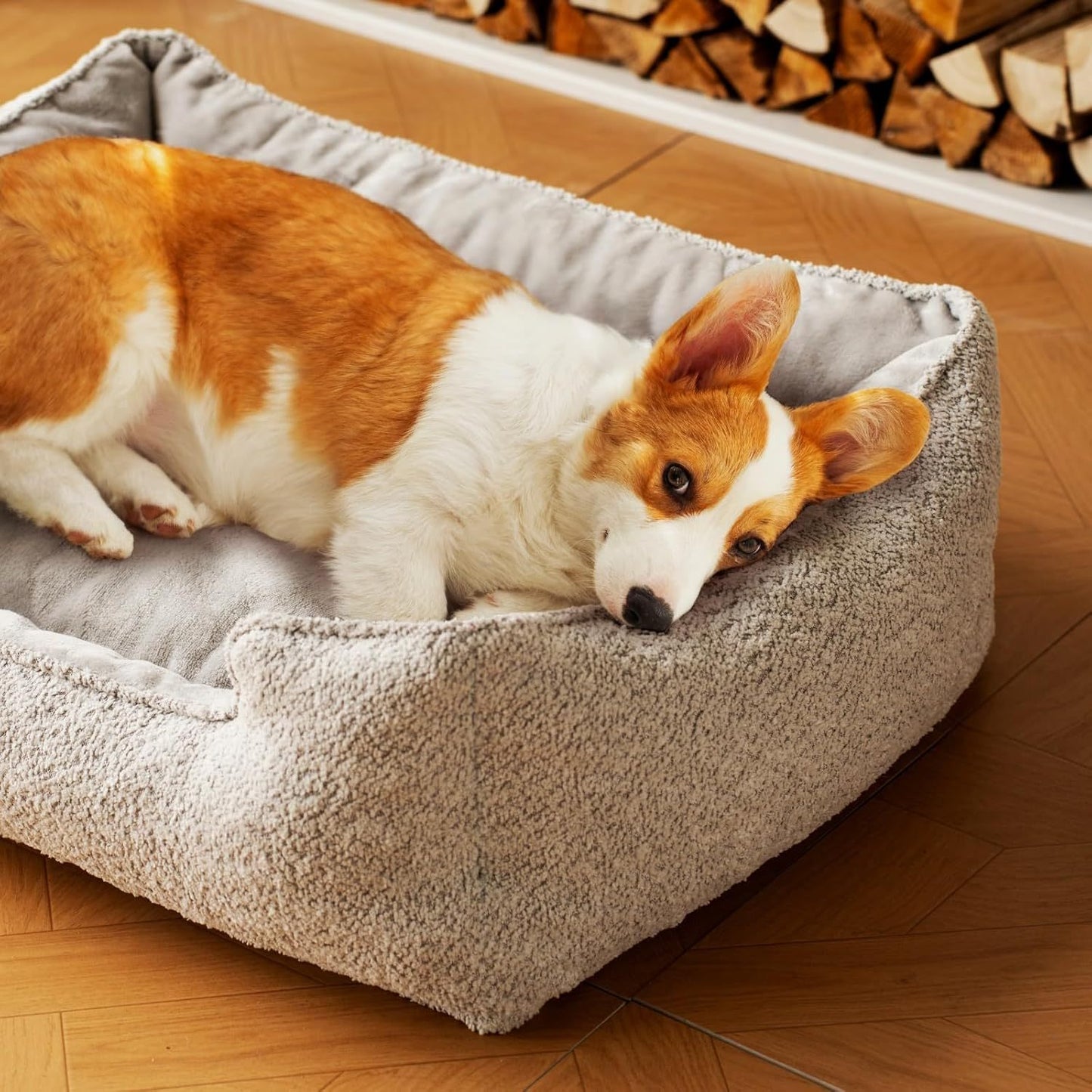 MEWOOFUN Medium Dog Bed - 31.5x23.6x9.5 Inch Washable Rectangle Pet Bed With Warming & Calming Features, Anti-Slip Bottom For Puppies