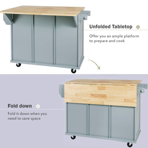 US Local Kitchen Trolley With Rubberwood Folding Leaf Countertops