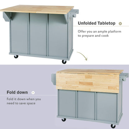 US Local Kitchen Trolley With Rubberwood Folding Leaf Countertops