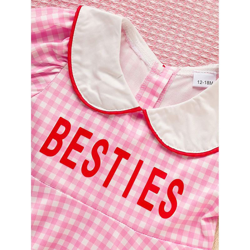 US Local Sweet Baby Toddler Girl's Short Sleeve Letter Heart Print Doll Collar Dress With Matching Headband