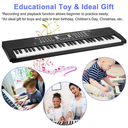 US Local 3 Types Options -- 1Pc 61 Keys Digital Music Keyboard Electric Piano Electronic Musical Instrument Kids Learning Keyboard With Microphone Stand For 3-12 Year Old Kids Girls Boys