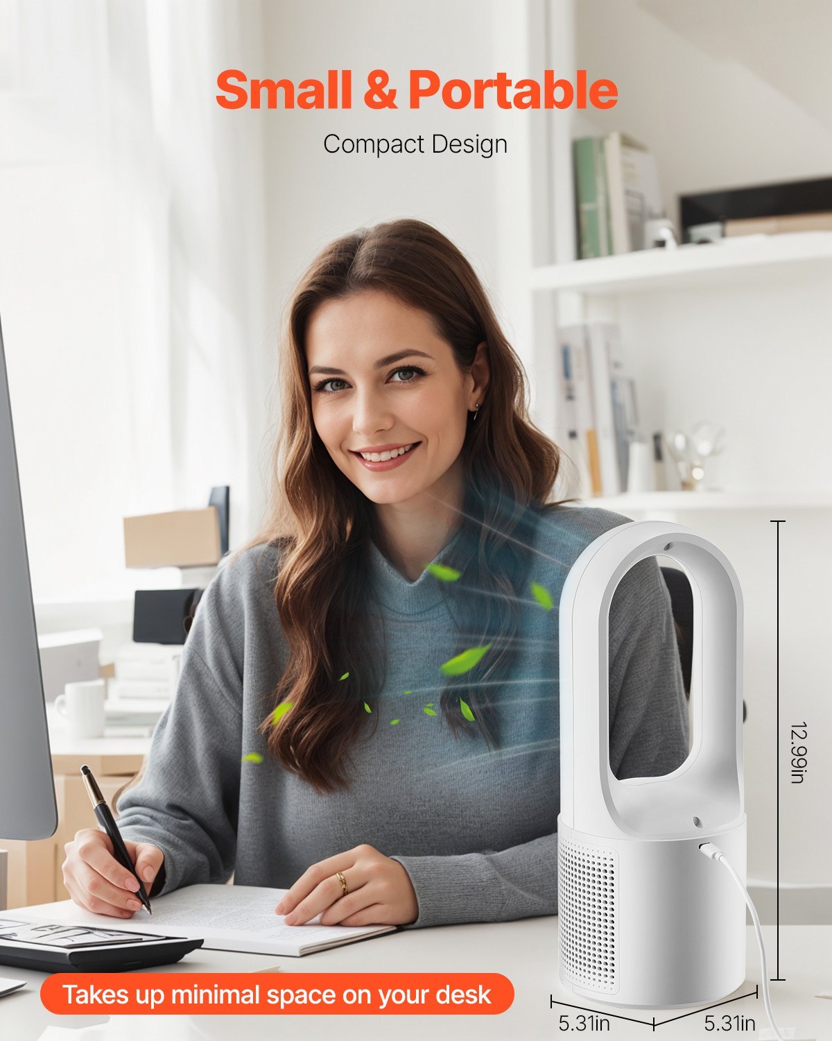 US Local Portable Desk Bladeless Fan 6-Speed Quiet Table Fan For Bedroom & Office