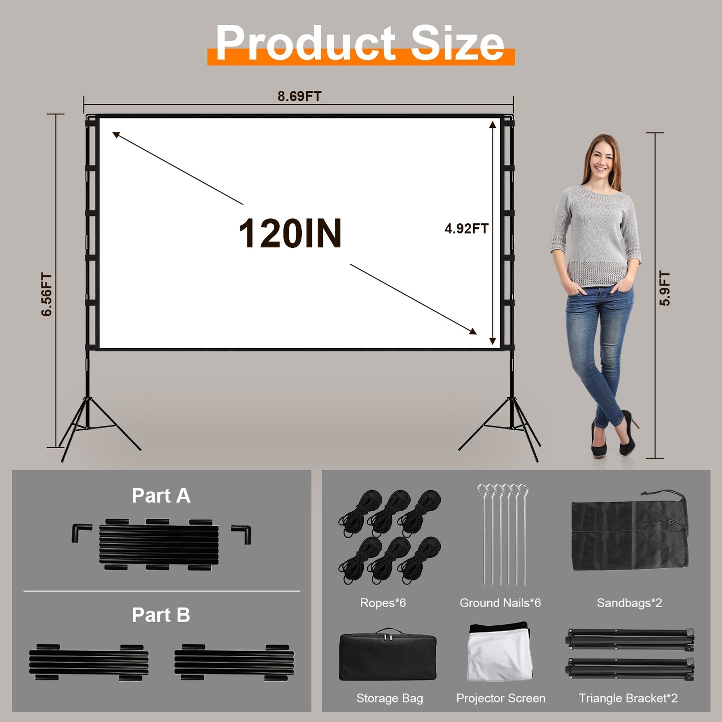 US Local 1Pc 120inch Or 100inch Projector Screen With Stand 16 9 4K HD Rear Front Wrinkle Free Portable And Foldable Movie Screen With Carry Bag For Indoor Outdoor Home Theater Backyard Cinema