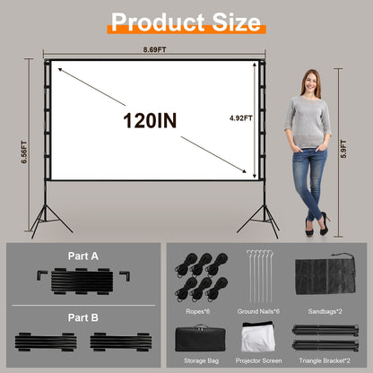 US Local 1Pc 120inch Or 100inch Projector Screen With Stand 16 9 4K HD Rear Front Wrinkle Free Portable And Foldable Movie Screen With Carry Bag For Indoor Outdoor Home Theater Backyard Cinema