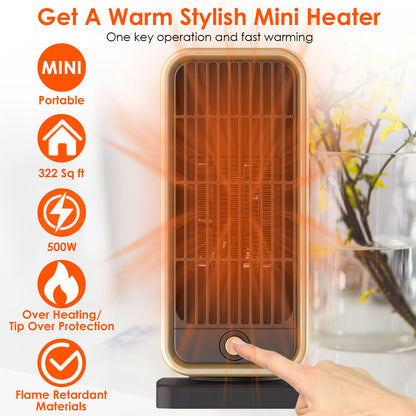 US Local 1 Pc 500W Portable Electric Heater PTC Ceramic Heating Space Heater Overheating Tip Over Protection 3S Heating Space For 322 Sq FT Home Office Use