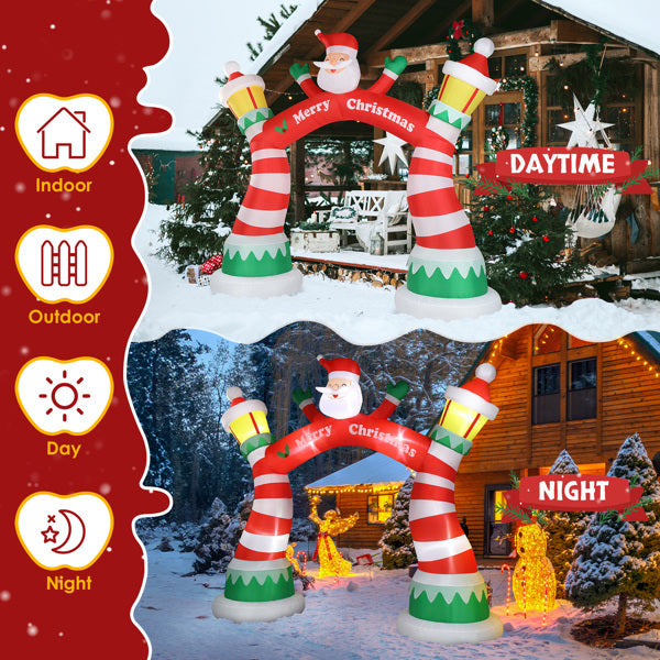 US Local 8.9ft Christmas Arch, 7 LED Lights, Drawstring Pockets, Christmas Inflatable Arch