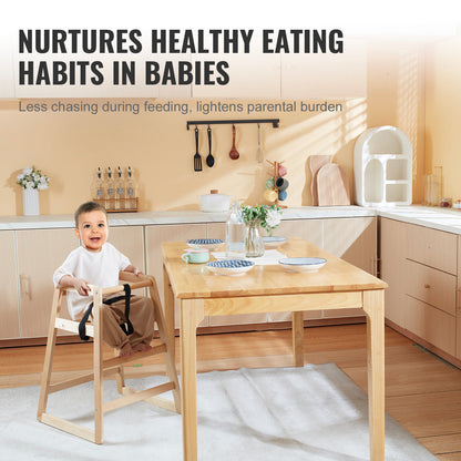 US Local VEVOR Wooden High Chair For Babies Toddlers, Double Solid Wood Feeding Chair, Eat & Grow Portable High Chair, Easy To Clean Baby Booster Seat, Compact Toddler Chair, Natural