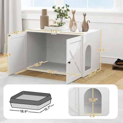 US Local Cat Litter Box Enclosure With Barn Door, Cat Hole