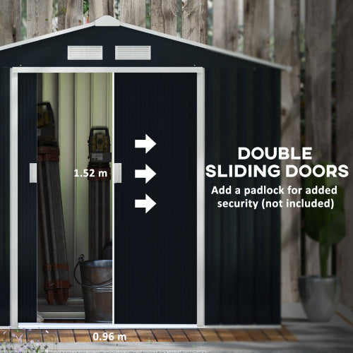 UK Local Outsunny 7 X 4ft Weatherproof Shed, Outdoor Bike Storage Shed With Ventilation Slots, Foundation Kit And Lockable Double Doors, Dark Grey