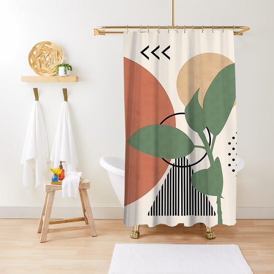 Bathroom Fashion Green Plant Print Waterproof Anti-mildew Shower Curtain