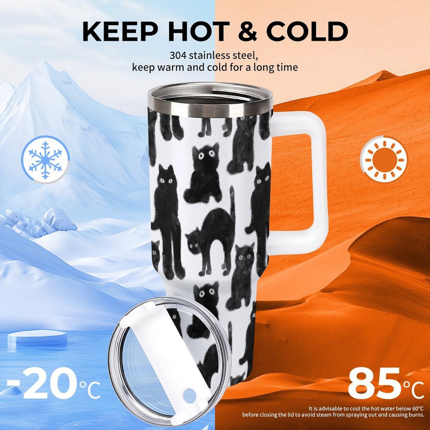 PHDT00228 POD US Local Tumbler 40 oz Large Capacity Car Cup Black Cat