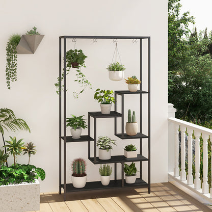 US Local 6-Tier Tall Plant Stand 71 Inch Metal Indoor Plant Shelf With 10 Hanging Hooks