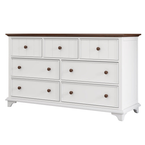 US Local Wooden Captain Seven-Drawer Dresser For Bedroom, Living Room, Kids' Room, White Walnut