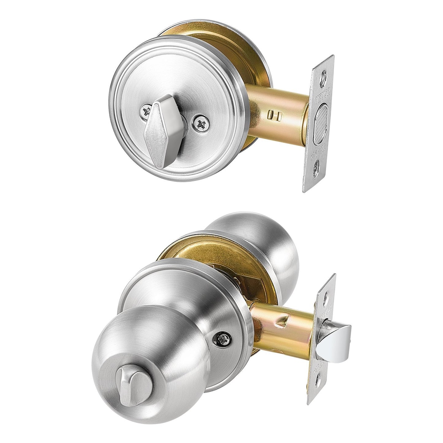 US Local Entry Door Knob And Deadbolt Set Satin Nickel Single Cylinder Deadbolt