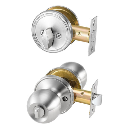 US Local Entry Door Knob And Deadbolt Set Satin Nickel Single Cylinder Deadbolt