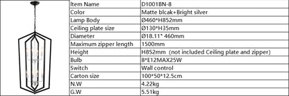 US Local 8-Light Farmhouse Kitchen Chandeliers, Matte Black And Sliver Vintage Rustic Cage Light Fixture Adjustable Height Chandeliers For Dining Room Hallway Foyer Entryway E12 Bulbs Not Included