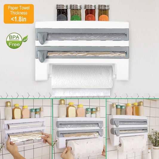 US Local Magnetic Plastic Cling Film Dispenser With Cutter, Refillable Aluminum Foil And Plastic Cling Film Storage Box For Kitchen